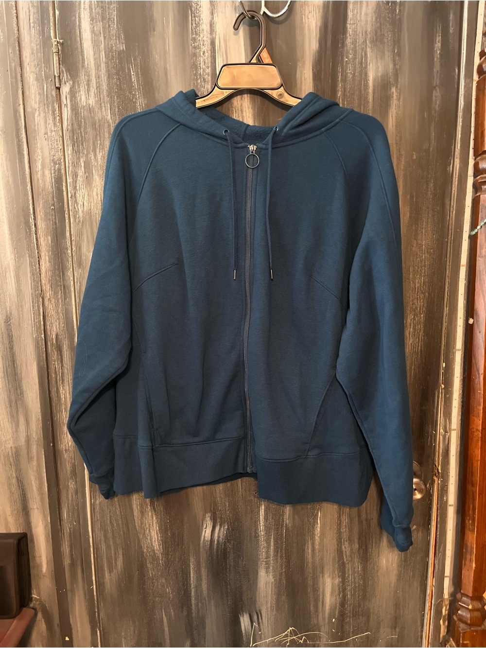 Teal Blue Zip-Up Hoodie with Hood size 3X